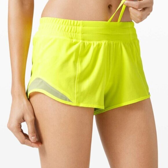 TBD Lululemon Hotty Hot Short II Highlight Yellow Lined sz 14 NEW